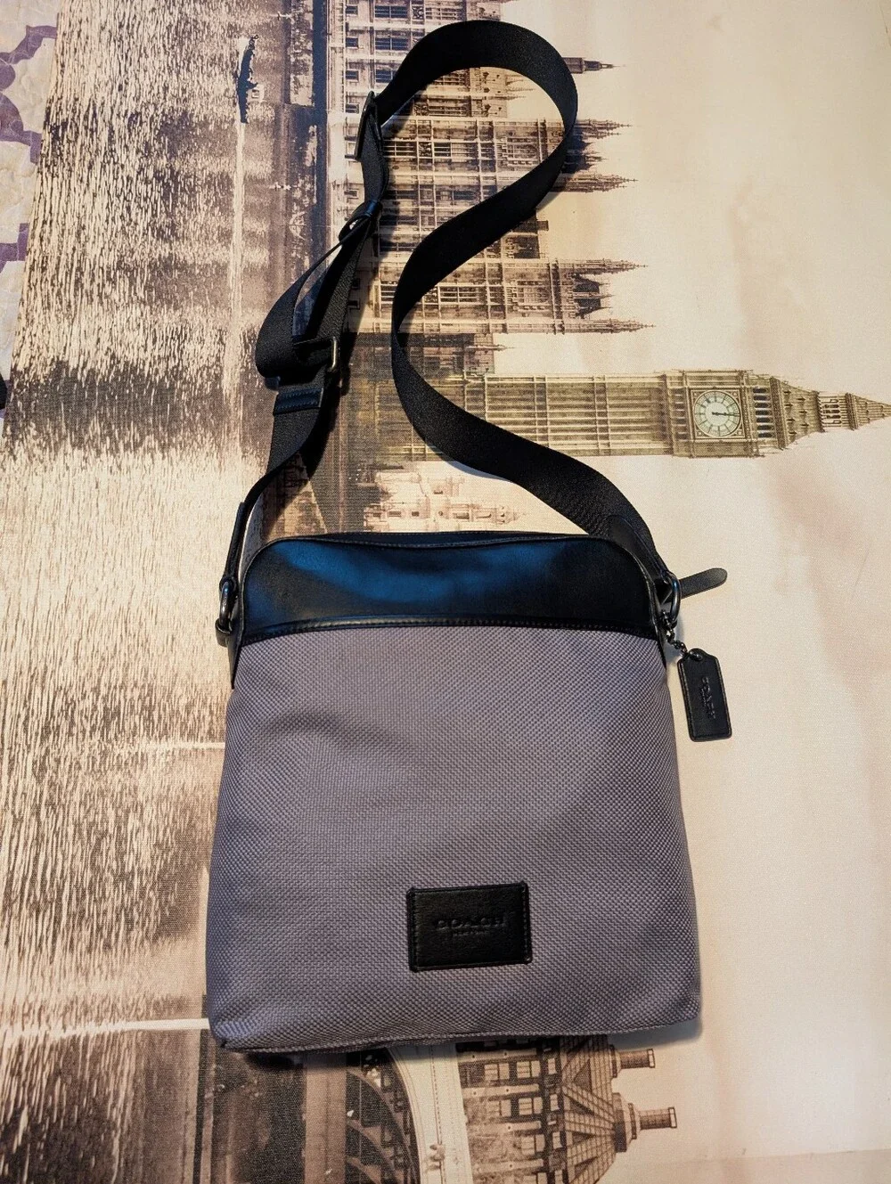 Coach Authentic Cross Body Nylon Leather #F37609 Grey Smooth Black Unisex Bag